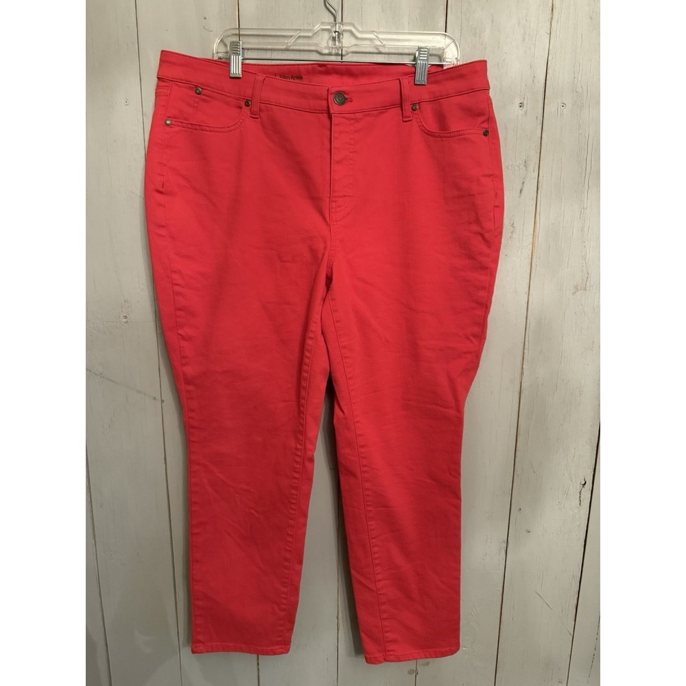 Talbots Flawless Slim Ankle Red Denim Stretch Jeans Sz-18P In Plus